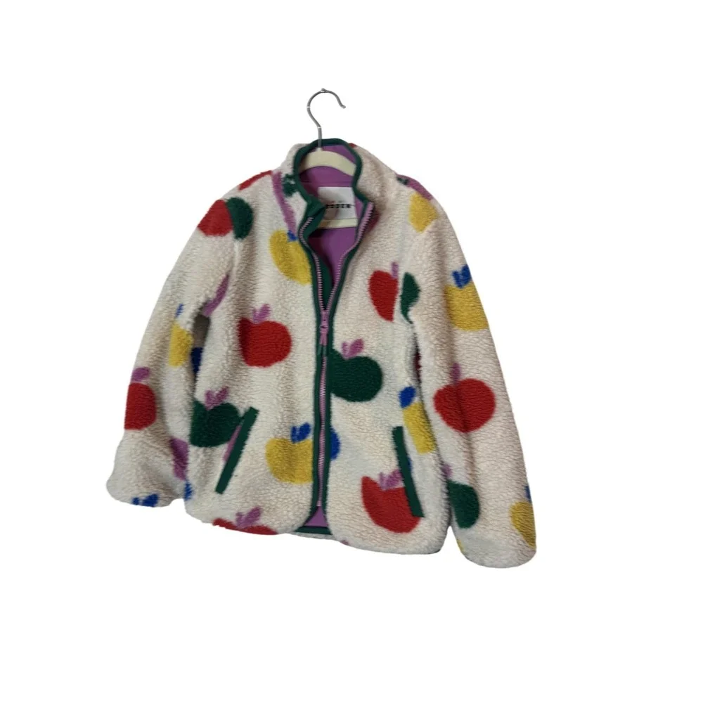 Mini Boden Jacket Kids 7-8 Years Cream Apple Sherpa Fleece Full Zip Coat